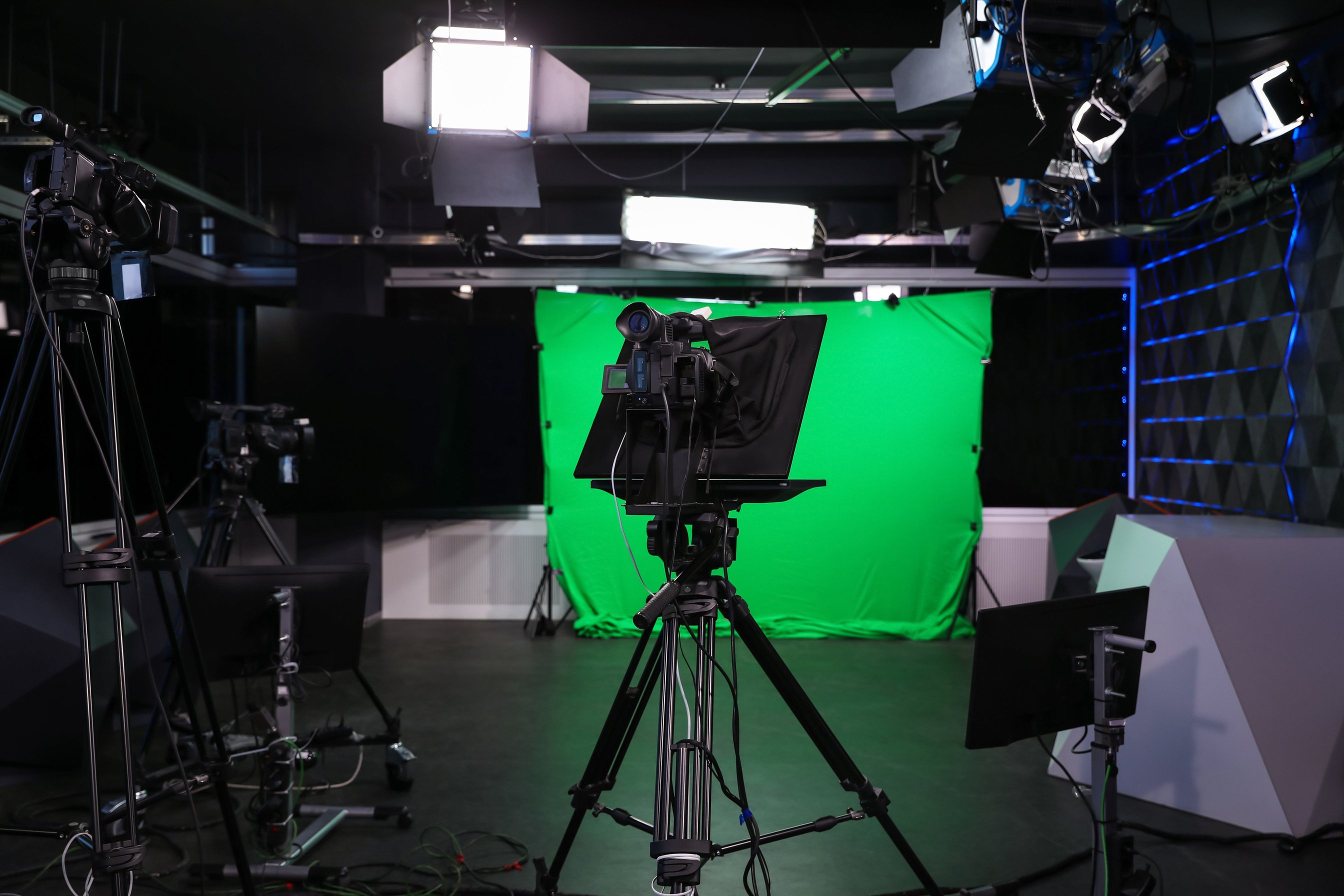 Modern Video Recording Studio with Professional Cameras